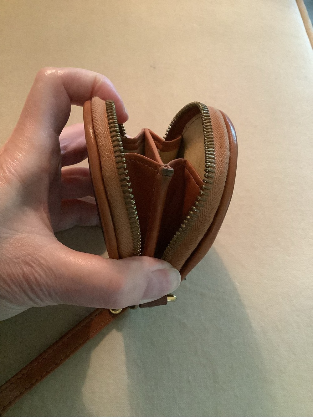 Dooney & Bourke Brown and Black Round Leather Coin Pouch with Strap - Picture 4 of 5
